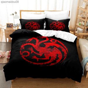 Dragon de feu noir et rouge Ensemble de literie Simple Twin Full Queen King Size Ensemble de lit Aldult Kid Chambre Ensembles de housse de couette Ensemble de draps L230704