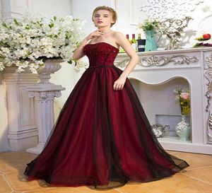 Robe de mariée noire et rouge gothique sans bretelles brillante perle brillante vintage colorée Vintage robe de mariee7964574