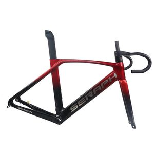 Cadre de vélo de route de frein à disque de câble interne complet dégradé noir et rouge TT-X34 avec logo argenté en fibre de carbone T1000