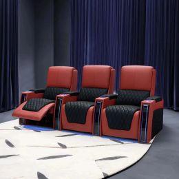 Zwart en rood leer smart home theater VIP Theatre meubels AI 3 4-zits elektrische recliner banket met LED-licht