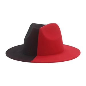Chapeau de la chaîne de patchwork noir et rouge Chapeau de Fedoras pour femmes hommes Unisexe Chapeau d'église Large Brim Gradient Gradient Jazz Top Haut