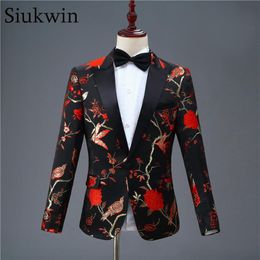 Schwarz und Rot Vintage Herren Druck Blazer Elegante Herren Jacke Männer Prom Anzüge Wein Smoking Terno Masculino Frühling Blazer Für männer 20111276F