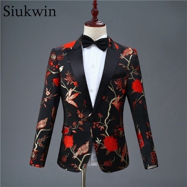 Noir et rouge vintage hommes imprimé blazer élégant hommes veste hommes costumes de bal vin smoking terno masculino printemps blazer pour hommes 201104