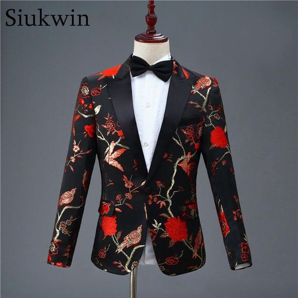 Noir et rouge Vintage hommes imprimer Blazer élégant hommes veste hommes costumes de bal vin smoking Terno Masculino printemps Blazer pour hommes 20111272O