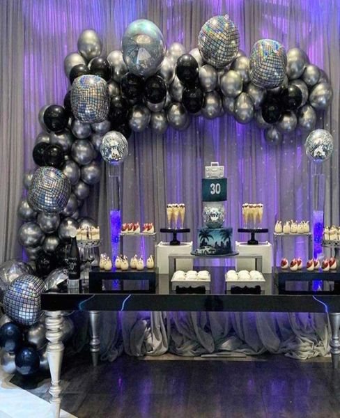 Kit de arco de guirnalda de globos negro y plateado, 139 piezas, globos de aluminio de discoteca 4D, decoración para fiesta de baile, fiesta de cumpleaños, boda, Baby Shower X07266648696