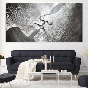 Affiches et imprimés de baiser abstraits en noir et blanc, peinture sur toile, images d'art murales pour salon, décoration de maison moderne Cuadros258E