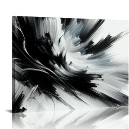 Black and White Abstract Line Mur Art Canvas PEINTURE PEINTURE DES LIGNES GÉOMÉTRIQU