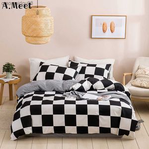 Ensemble de literie noir et blanc Grille Treillis Linge de lit Simple SummerDuvet Sets Cover King Size Comforter Queen Twin Bedroom Luxury L230704