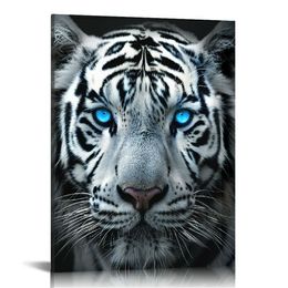 Black and White Tolevas Art Wall Blue Eye Tiger Pictures Impression Jungle Animal sauvage Portrait Paint