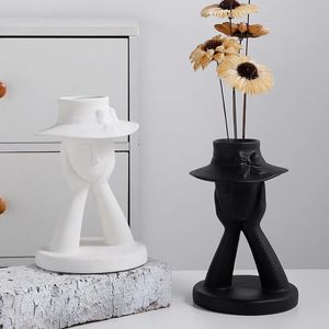 Black and White Ceramic Vase Flower Pot Aquatic Creative Home Living Room Dining Dry Decoration Ornements 240430