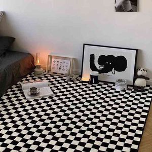 Zwart -wit geruite tapijt printen wasbare wasbare woonkamer slaapkamer balkon vloermat