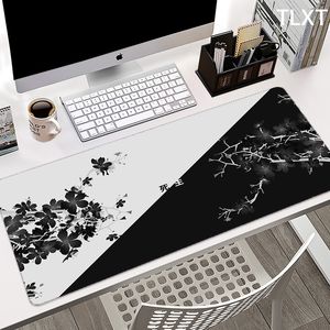 Black And White Cherry Blossom Mousepad XL Custom Home Computer Keyboard Pad Desk Mats Laptop Soft Anti-slip Table Mat Mouse pad