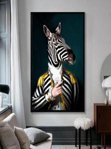 Zwart-wit stijlvolle leeuw tijger olifant giraf wolf paard kunst aan de muur posters en prints dier draagt een hoed canvas schilderij3887985