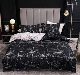 Linge de lit de couleur noir et blanc marbre réactif de couette imprimée réactive ensemble pour la maison houblon