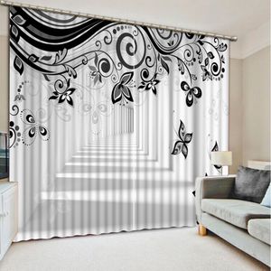 Rideaux noirs et blancs photo rideaux de fenêtre occultants rideaux 3D de luxe pour salon chambre bureau hôtel maison