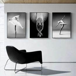 Zwart -wit elegante balletdans ballerina canvas schilderij poster muur kunst Noordse stijl meisje portret foto thuisdecoratie