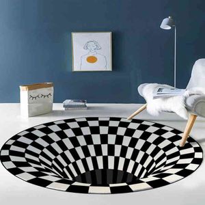 Zwart -wit geometrisch zicht cirkelvormige tapijt woonkamer salontafel sofa 3D illusie wervelval