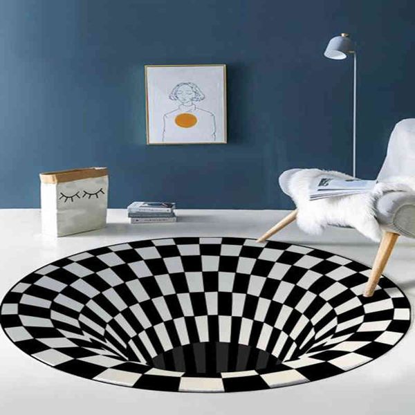 Noir et Blanc Géométrique Vision Circulaire Tapis Salon Table Basse Canapé 3d Illusion Vortex Piège