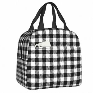 Noir et blanc Vichy Lunch Box Femmes Géométrique À Carreaux Plaid Refroidisseur Alimentaire Thermique Sac À Lunch Isolé Pour Le Travail Sacs De Pique-Nique 40wg #