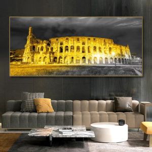 Zwart -wit goud landschap canvas schilderijen beroemde architectuur posters en print moderne woonkamer decoratie