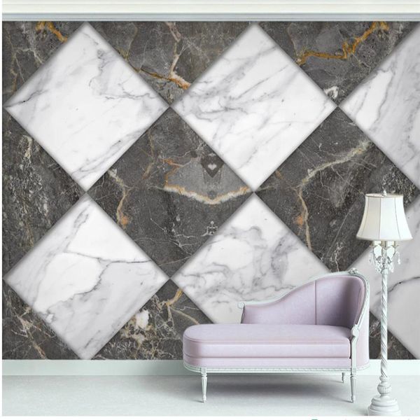 Fonds d'écran en marbre géométrique gris noir et blanc Fond d'écran mural de fond de mur 3D pour salon