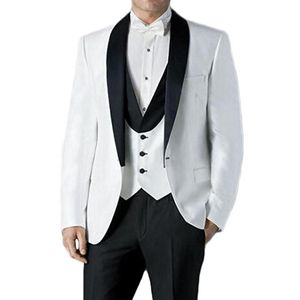 Esmoquin de novio blanco y negro para ropa de boda 2021 chal solapa tres piezas fiesta de noche trajes de hombre chaqueta pantalones chaleco Blazers para hombre