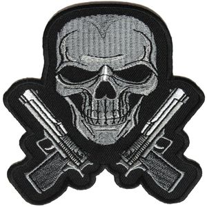 Pistolets noir et blanc et crâne métal brodé fer sur patch arrière bricolage applique - 3 5 4 25 pouces 294s