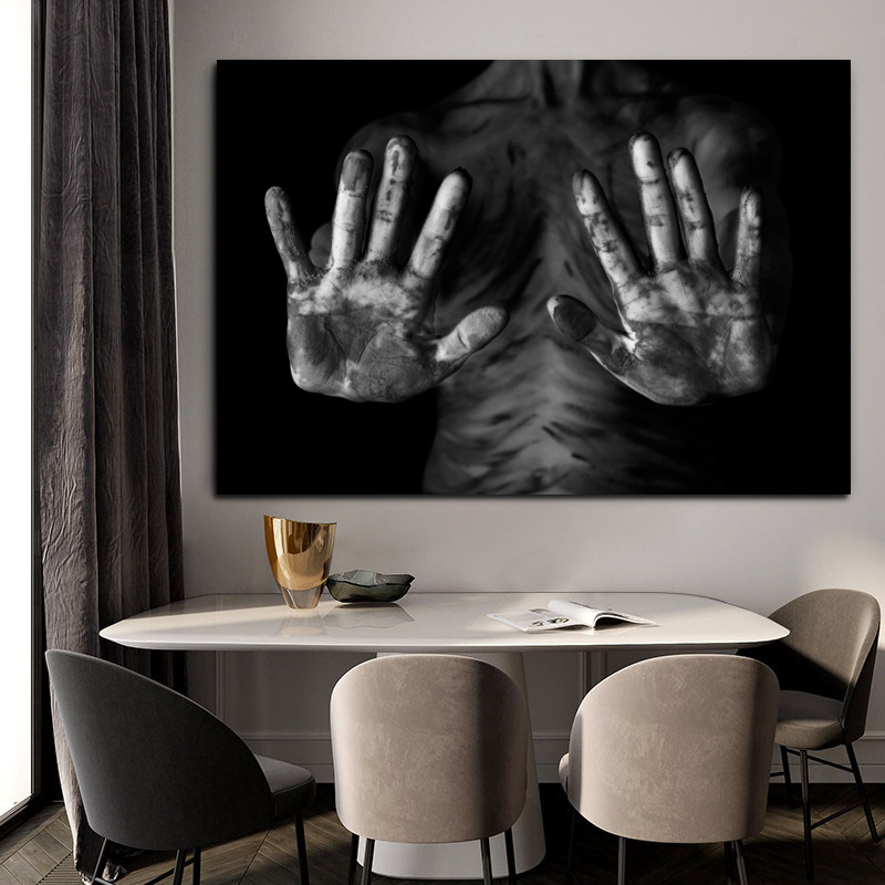 Black and White Hand Artwork Portrait Posters and Prints Canvas Painting Scandinavian Wall Picture for Living Room Decoration