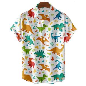 Camiseta hawaiana en blanco y negro Camisa de hombres linda dinosaur estampado para hombres camiseta de la solapa de manga corta blusa 240418