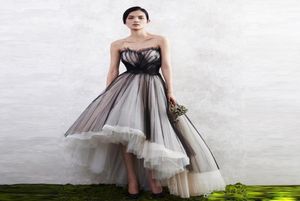 Zwart en wit hoog Low Prom -jurken Sweetheart Pleat Tulle Evening Party Dered Bottom Asymmetrical Hem Prom Jurden8458868