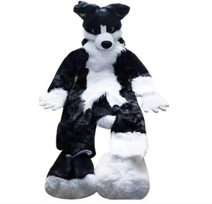 Zwart -wit Husky Fox Medium Long Fur Mascot Kostuum Walking Halloween Suit Party Costumescarnival volwassen maat