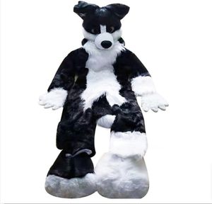 Zwart-wit husky vos middellang bont mascotte kostuum wandelen halloween pak feest halloween jurk kerst pak feest