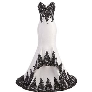Robes de mariée sirène noir et blanc chérie à lacets corset dos robes de mariée gothiques robe de mariée colorée pour le deuxième mariage