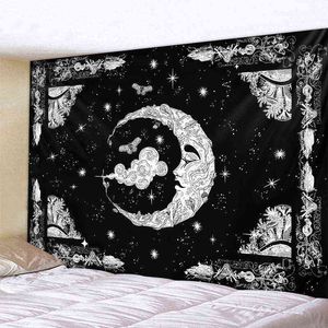 Zwart en witte maan Mandala Tapestry Boho Decoratie Foto Room Slaapkamer Wanddecor Aesthetische Wall Stoffen Wand Tapijten Tapiz J220804