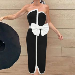 Traje de baño de retales en blanco y negro para mujer elegante lazo superior con bikini nalgas irregulares playa esquí traje de baño de piscina vintage 240229