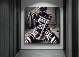 Póster de mujer africana con patrón blanco y negro, pintura en lienzo impreso en HD, figura única, imágenes artísticas de pared, decoración para sala de estar, Mural4612663