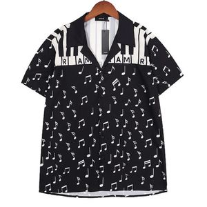 Zwart -wit piano nootpatroon shirts voor mannen hoogwaardige korte mouw casual shirt sociaal streetwear business shirts