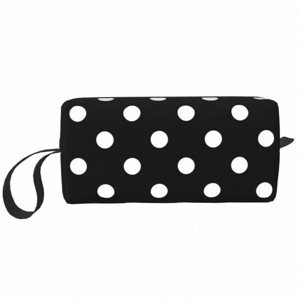 Bolsa de maquillaje de lunares en blanco y negro para mujer, organizador de cosméticos de viaje, bolsas de aseo de almacenamiento Fi, p75R #