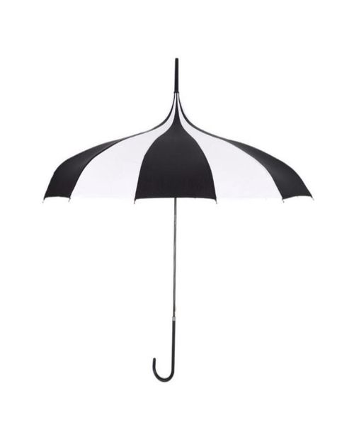 Parapluie de pluie noire et blanc femmes grandes grandes poignées longues gothiques classiques de la tour de vent pagode livraison rapide 1897103