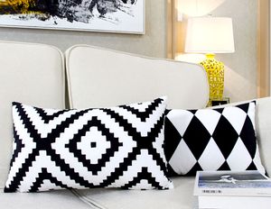 Funda cojin retangular preto e branco capa de almofada geométrica moderna boho sofá chaise fronha 291P
