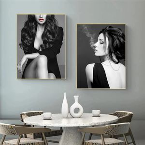 Black and White Sexy Femmes Figure Canvas Art peintures Affiches modernes Imprimés