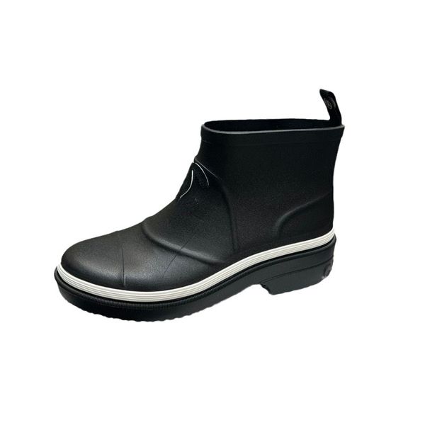 Bottes de pluie courtes noires et blanches, semelles épaisses, bottines rétro à la mode, chaussures de pluie de marque tendance