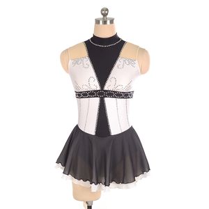 Robe de patinage noire et blanche Robe de patinage enfant femme Tissu extensible sans manches style classique