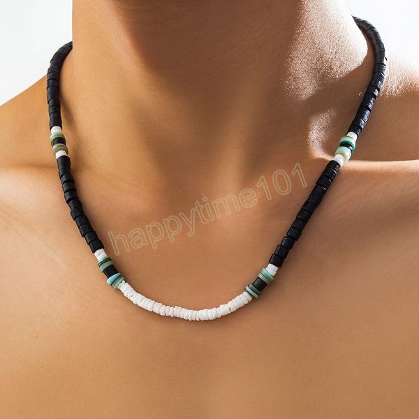 Chaîne de petites perles en bois noir et blanc, collier ras du cou court pour hommes, chaînes de perles tendance sur le cou, accessoires bijoux à la mode 2023