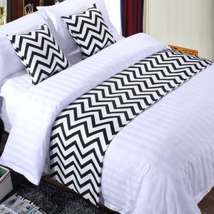 Colcha de algodón a rayas en blanco y negro, camino de cama, decoración para el hogar, ropa de cama, toalla trasera 278n