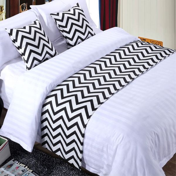 Couvre-lit en coton à rayures noires et blanches, chemin de lit, décoration de literie pour la maison et la chambre à coucher, serviette de queue de lit 296V