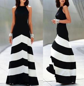 Zwart-wit gestreepte maxi-jurk backless jurk zomerjurken formele avondjurken sexy dames strepen lange maxi-avondjurk6214010