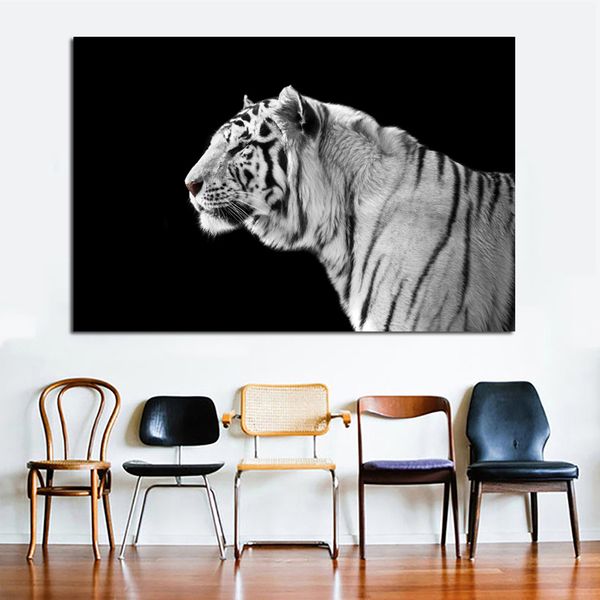 Toile de tigre noir et blanc, peinture murale, images d'animaux pour salon, imprimés sur toile, décor moderne Cuadros