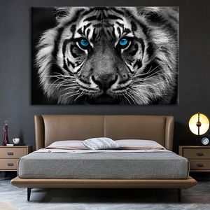 Tigre en blanco y negro Póster HD Impresión de animales salvajes Pintura Pintura de leopardo y león para la sala de estar Decoración del hogar Mural