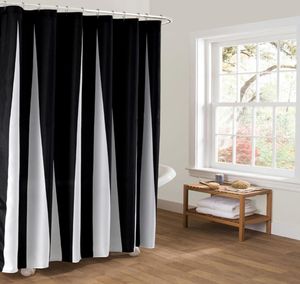 Rideau de douche à rayures verticales noir et blanc rideau de salle de bain noir tissu Polyester rideau de douche imperméable goutte 209626116